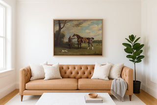 GROOM WITH BAY HUNTER - Museum Quality Art