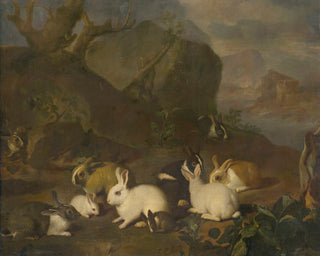 HARES IN A LANDSCAPE - Museum Quality Art