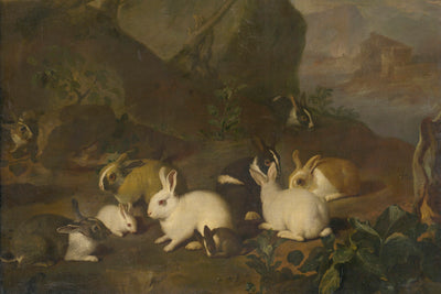 HARES IN A LANDSCAPE - Museum Quality Art
