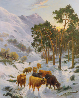 HIGHLAND CATTLE IN A WINTER LANDSCAPE - Museum Quality Art