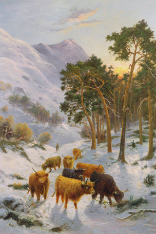 HIGHLAND CATTLE IN A WINTER LANDSCAPE - Museum Quality Art