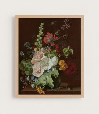 Hollyhocks and Other Flowers in a Vase