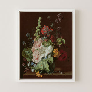Hollyhocks and Other Flowers in a Vase