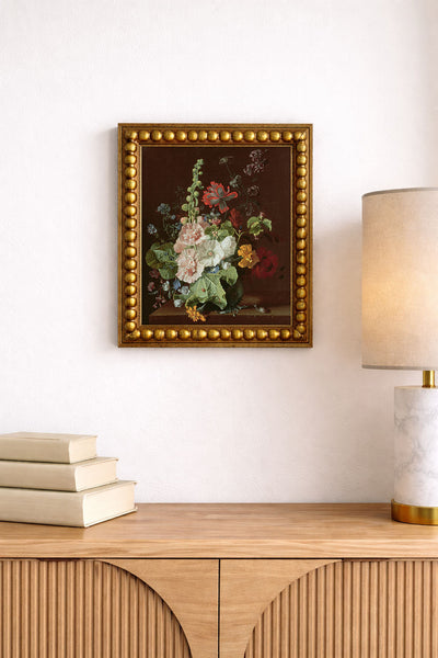 Hollyhocks and Other Flowers in a Vase