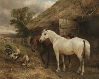 HORSES IN A FARMYARD