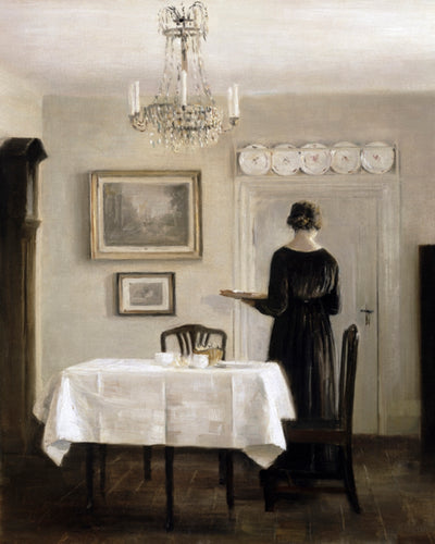 INTERIOR WITH LADY CARRYING TRAY