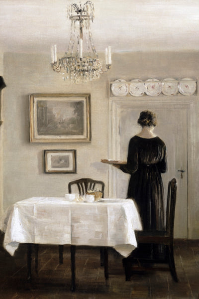 INTERIOR WITH LADY CARRYING TRAY