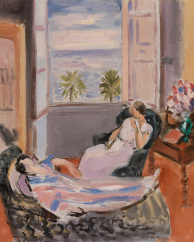 INTERIOR WITH TWO FIGURES OPEN WINDOW - Museum Quality Art