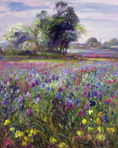 IRISES AND DISTANT MAY TREE - Museum Quality Art