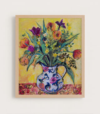 Jug of Spring Flowers on a Yellow Ground