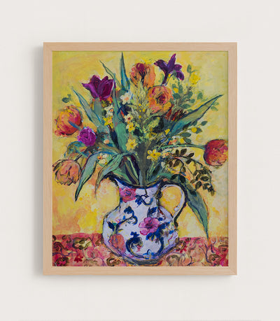 Jug of Spring Flowers on a Yellow Ground