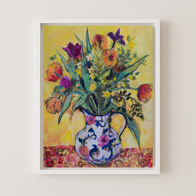 Jug of Spring Flowers on a Yellow Ground