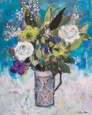 JUG WITH WHITE ROSES AND OTHER FLOWERS - Museum Quality Art