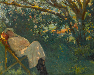 LADY IN PINK ON A CHAISE LOUNGE - Museum Quality Art