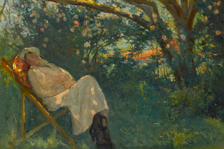 LADY IN PINK ON A CHAISE LOUNGE - Museum Quality Art