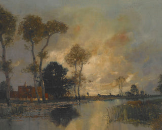 LANDSCAPE WITH COTTAGE AND STREAM - Museum Quality Art