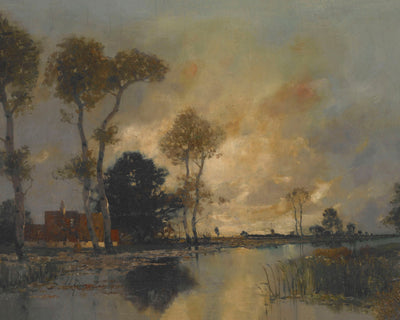 LANDSCAPE WITH COTTAGE AND STREAM - Museum Quality Art