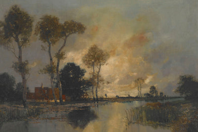 LANDSCAPE WITH COTTAGE AND STREAM - Museum Quality Art