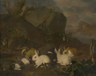 LANDSCAPE WITH HARES - Museum Quality Art