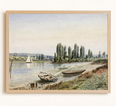 LANDSCAPE WITH SAILBOAT - Museum Quality Art
