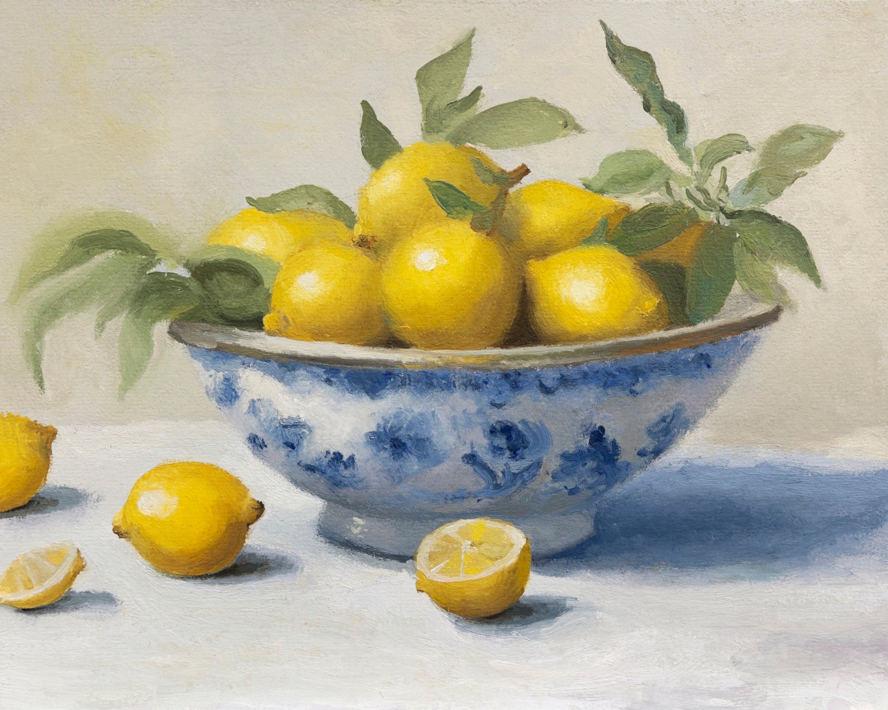 Jan Omer シルクスクリーンアート 2023 Lemons in Ceramic Bowl - Kitchen Still Life Framed Art - Museum