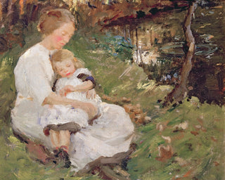 MOTHER AND CHILD IN A WOODED LANDSCAPE art print - Museum Quality Art