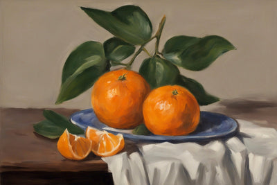 ORANGES ON BLUE PLATE