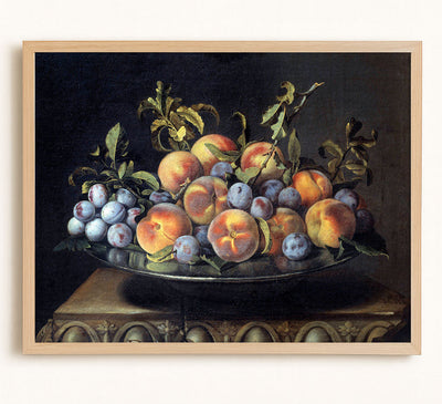 Peaches and Plums in a Tin Dish