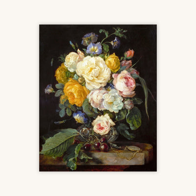 PEONIES, CHERRIES, AND A POCKET WATCH — Primary Image