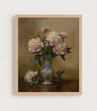 Peonies in a Blue and White Vase