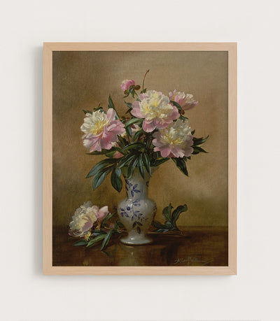 Peonies in a Blue and White Vase