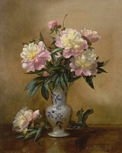 PEONIES IN A BLUE AND WHITE VASE - Museum Quality Art