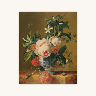 PINK FLOWERS IN A BLUE VASE — Primary Image