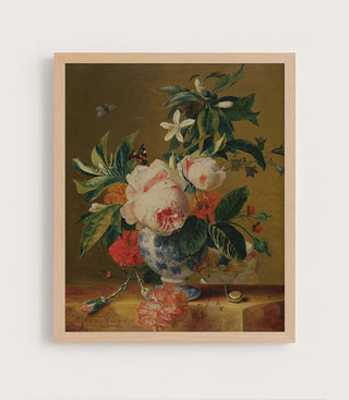 Pink Flowers in a Blue Vase