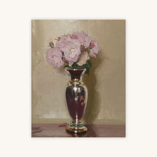 PINK ROSES IN A SILVER LUSTRE VASE — Primary Image