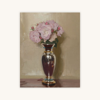 PINK ROSES IN A SILVER LUSTRE VASE — Primary Image