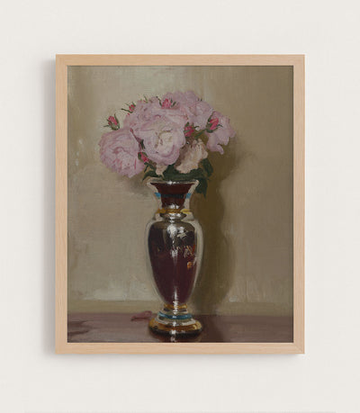 Pink Roses in a Silver Lustre Vase