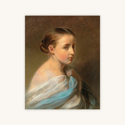 PORTRAIT OF A GIRL DRAPED IN A BLUE AND WHITE WRAP — Primary Image