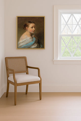 PORTRAIT OF A GIRL DRAPED IN A BLUE AND WHITE WRAP - Museum Quality Art