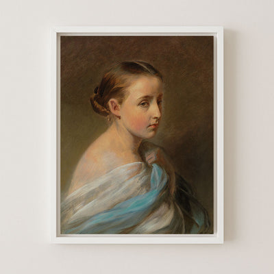 PORTRAIT OF A GIRL DRAPED IN A BLUE AND WHITE WRAP - Museum Quality Art