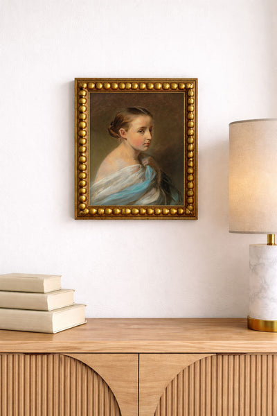 Portrait of a Girl Draped in a Blue and White Wrap