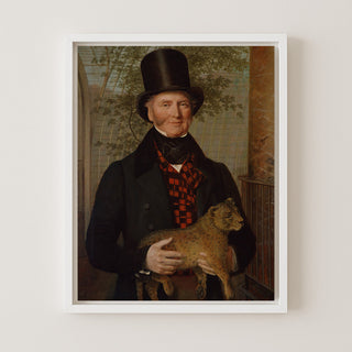 PORTRAIT OF EDWARD CROSS HOLDING A LION CUB - Museum Quality Art