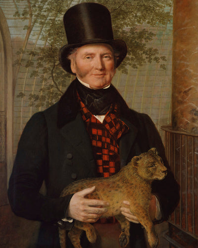 PORTRAIT OF EDWARD CROSS HOLDING A LION CUB - Museum Quality Art