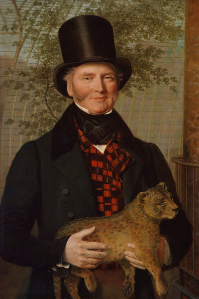 PORTRAIT OF EDWARD CROSS HOLDING A LION CUB - Museum Quality Art