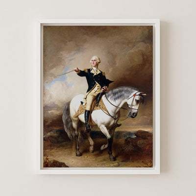 PORTRAIT OF GEORGE WASHINGTON TAKING THE SALUTE AT TRENTON - Museum Quality Art