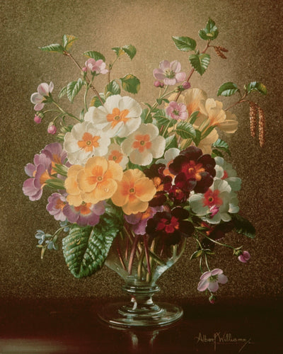 Primulas in a Glass Vase