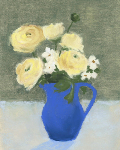 RANUNCULUS IN A BLUE VASE
