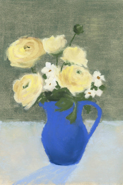 RANUNCULUS IN A BLUE VASE