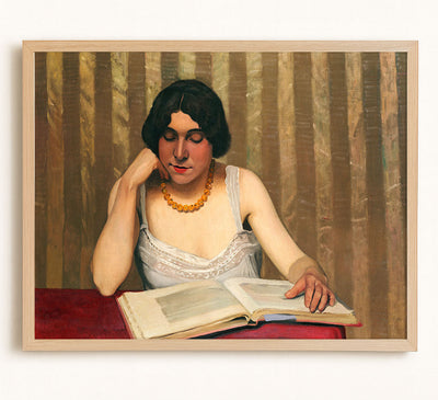 READER WITH A YELLOW NECKLACE - Museum Quality Art