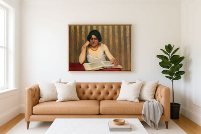 READER WITH A YELLOW NECKLACE - Museum Quality Art